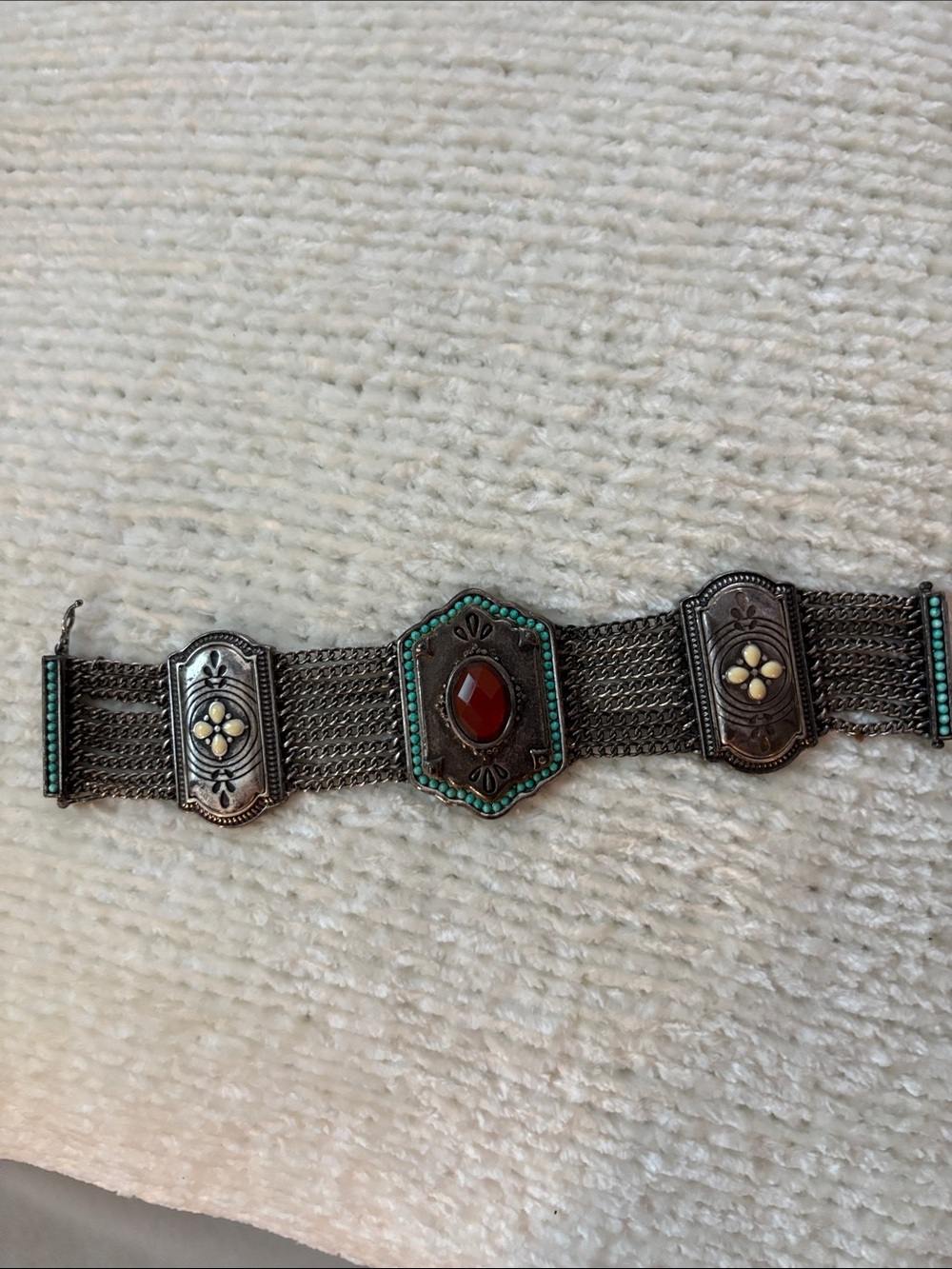 Lucky Brand Silver-Tone reversible Bracelet with Red and Turquoise Accents